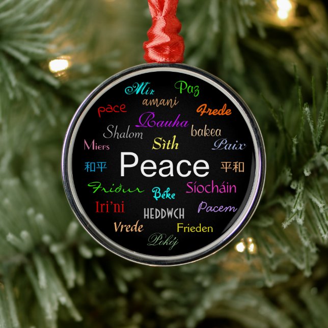 Peace Around the World in Black Metal Ornament (Tree)
