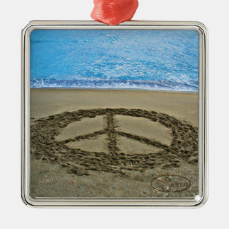 peace at the ocean metal ornament