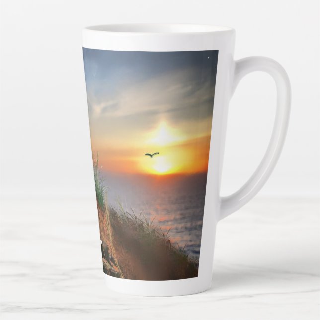Peace be still text inspirational seascape sunset latte mug (Right)