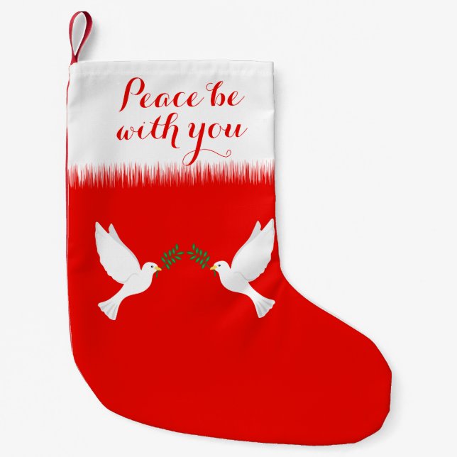 Peace Be With You and White Doves Small Christmas Stocking (Front)
