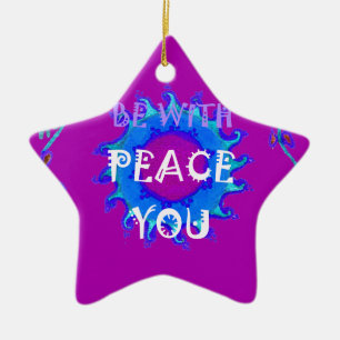 Peace Be With You Beautiful Purple & Blue Floral Ceramic Ornament