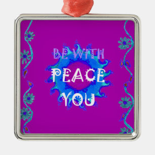 Peace Be With You   Beautiful Purple & Blue Floral Metal Ornament