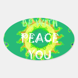 Peace Be With You: Inspirational Green and Yellow Oval Sticker