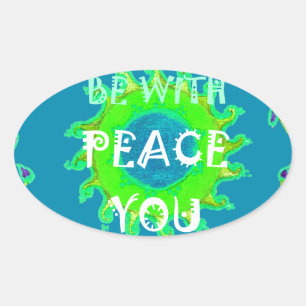 Peace Be With You: Inspirational Green and Yellow Oval Sticker