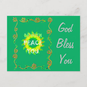 Peace Be With You: Inspirational Green and Yellow  Postcard