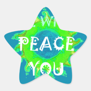 Peace Be With You: Inspirational Green and Yellow  Star Sticker
