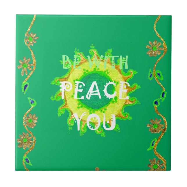 Peace Be With You: Inspirational Green and Yellow  Tile (Front)