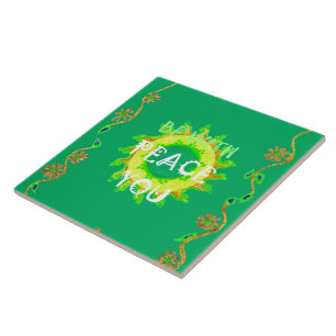 Peace Be With You: Inspirational Green and Yellow  Tile