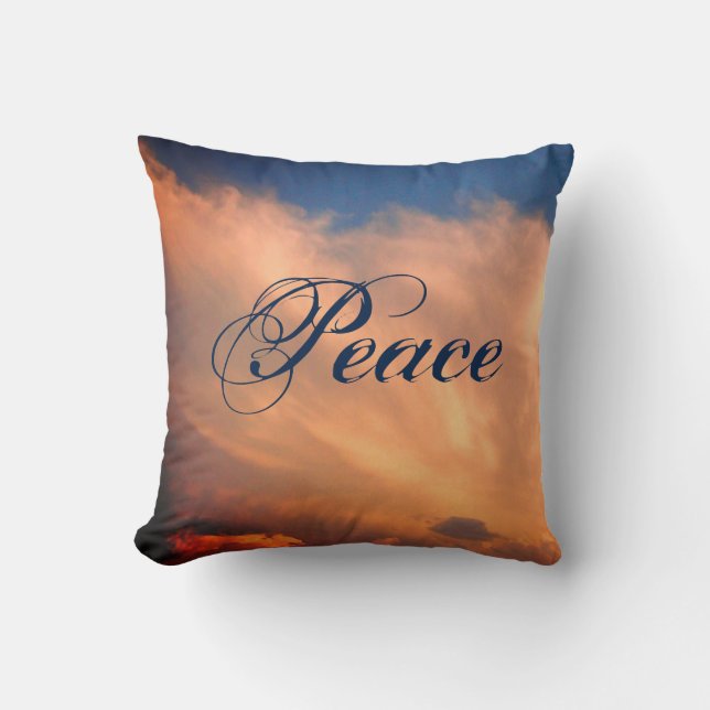 Peace Beautiful Bright Blue Sky Photo Pink Clouds Throw Pillow (Front)
