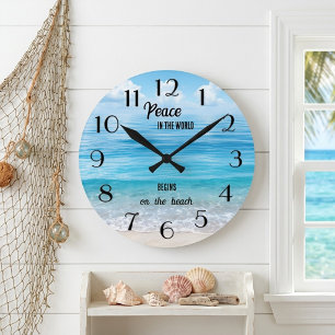 Peace Begins on the Beach Tropical Ocean Round Clock