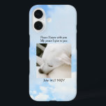 Peace Bible Verse One Photo Soft Blue Sky iPhone 16 Case<br><div class="desc">This beautiful phone case features a bible verse along with a photo of the sky background with a picture of Olive,  a cute Labrador mix.   Photo and text are customizable.</div>