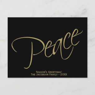 Peace. Black & Gold Elegant Minimal Photo Holiday Postcard