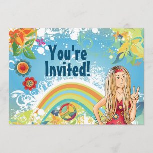 Peace Blond Hippie Fleur Invitation Anniversaire
