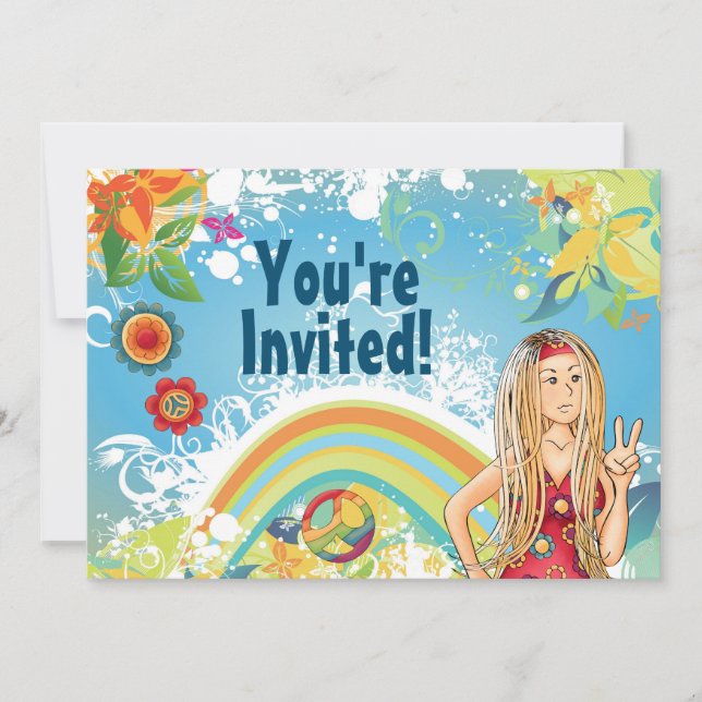 Peace Blonde Hippie Girl Flower Birthday Invitatio Invitation (Front)