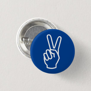 Peace blue and white hand sign modern graphic 1 inch round button