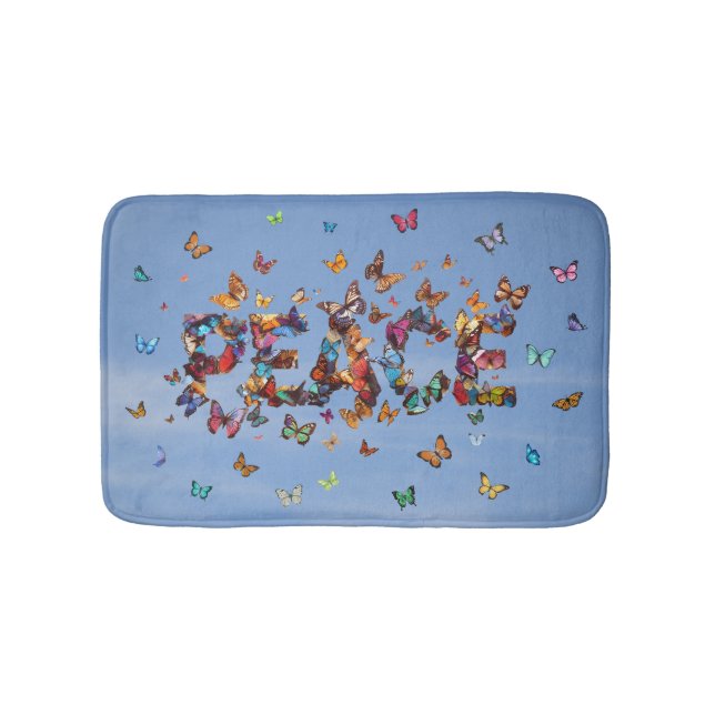 PEACE Blue Sky Butterflies | Motivational Hope Joy Bath Mat (Front)