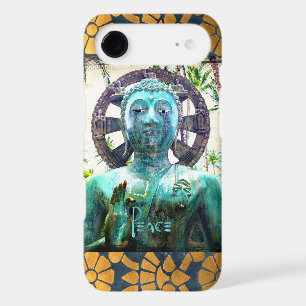 Peace Bouddha Turquoise Photo Avec Mosaïque Or