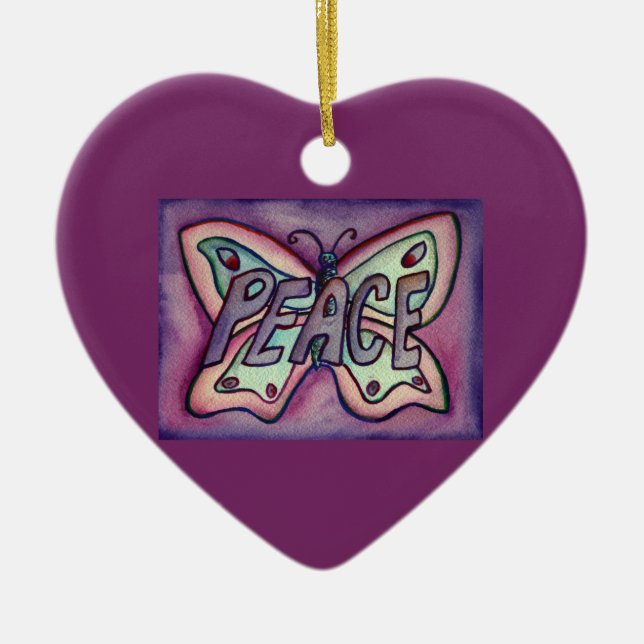 Peace Butterfly Word Art Gift Holiday Ornament (Front)