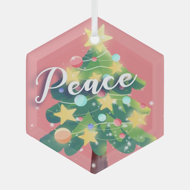 Peace Carton Christmas Tree Pink Metal Ornament (Front)