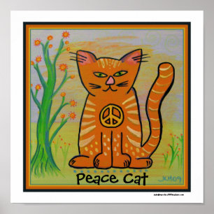 Peace Cat with Flowers Art Poster