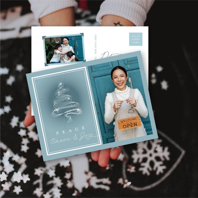 Peace Cheer Joy Sparkling Christmas Tree Business Holiday Postcard (Creator Uploaded)