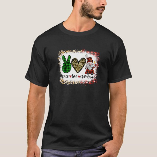 Peace  Chrismtas Gnomes Plaid Peace Sign Leopard H T-Shirt (Front)