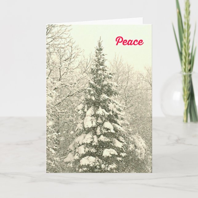Peace Christmas Card with a Snowy Scene (Front)