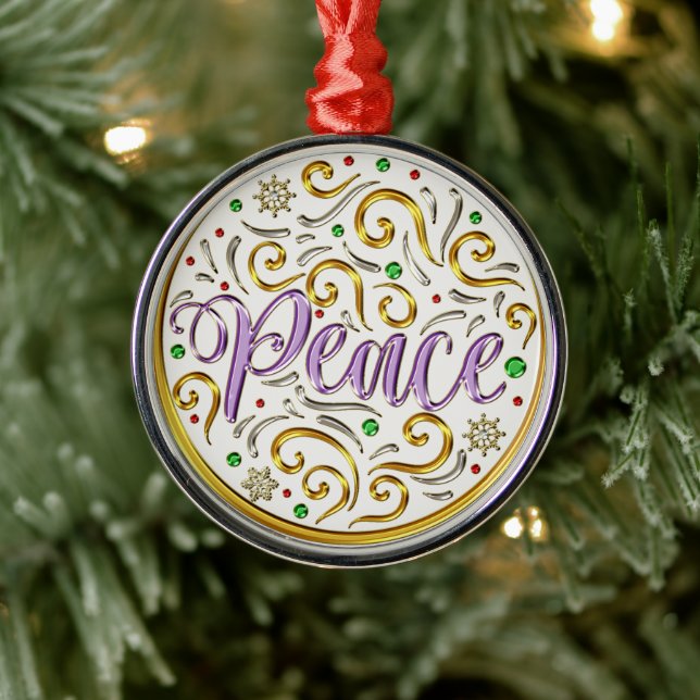 Peace Christmas Holiday Metal Ornament (Tree)