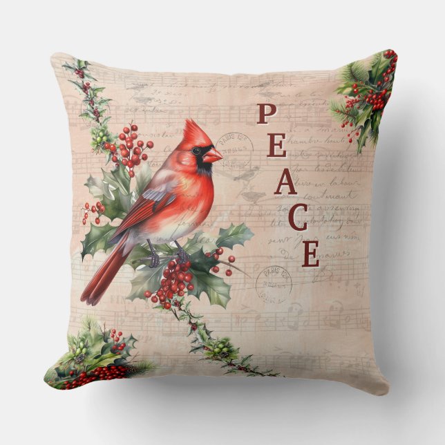 Peace Christmas Paris Postmark Throw Pillow (Front)