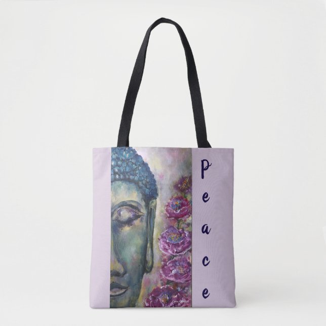 Peace Colourful Buddha Face Watercolor Art Tote Bag (Front)