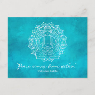 Peace Comes From Within Shakyamuni Buddha Teal Postcard
