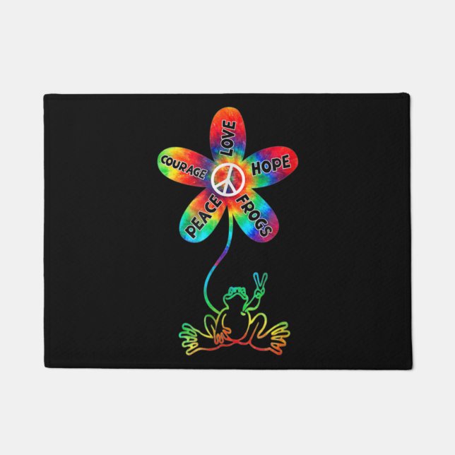 Peace Courage Love Hope Frogs Hippie Doormat (Front)