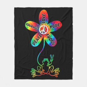 Peace Courage Love Hope Frogs Hippie Fleece Blanket