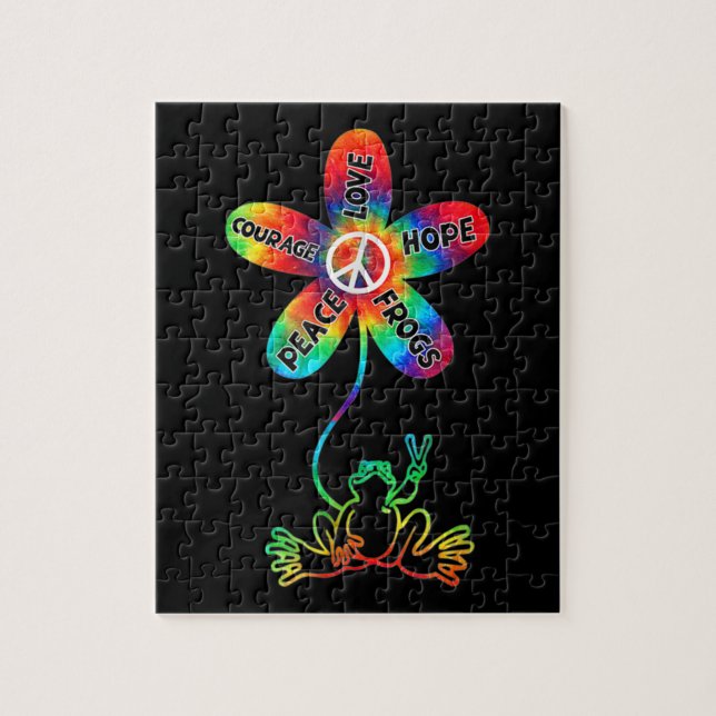 Peace Courage Love Hope Frogs Hippie Jigsaw Puzzle (Vertical)