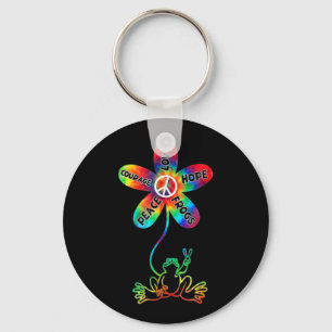 Peace Courage Love Hope Frogs Hippie Keychain