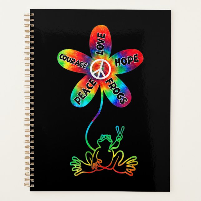Peace Courage Love Hope Frogs Hippie Planner (Front)