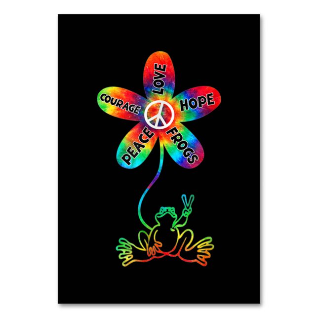 Peace Courage Love Hope Frogs Hippie Table Number (Front)