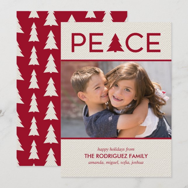 Peace Custom Photo Holiday Tree Maroon Beige (Front/Back)