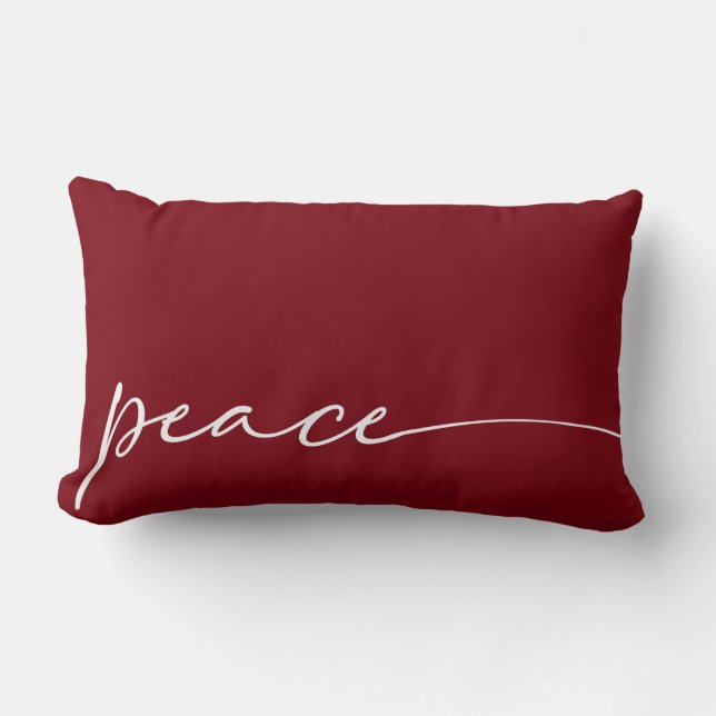 Peace Deep Red Elegant Script Typography Christmas Lumbar Pillow (Front)