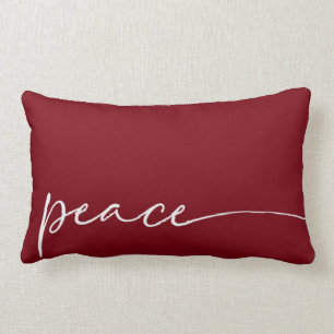 Peace Deep Red Elegant Script Typography Christmas Lumbar Pillow
