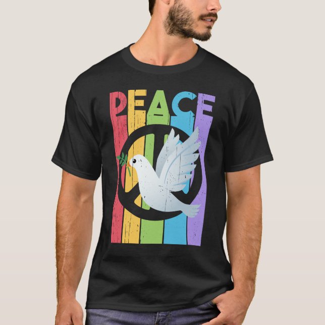 Peace: distressed typography with dove T-Shirt (Front)