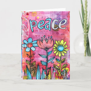 *~**~ PEACE Doodle Art Colourful Whimsical Flower Thank You Card