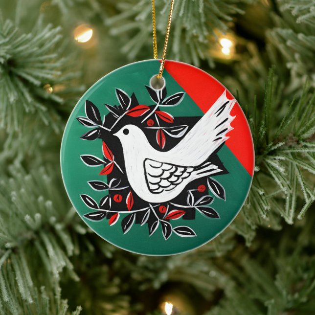 Peace Dove حمامة السلام: No War, Only Peace Ceramic Ornament (Tree)