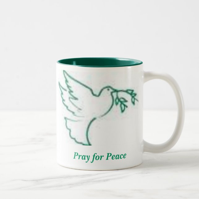 Peace Dove 1, Pray for Peace Two-Tone Coffee Mug (Right)