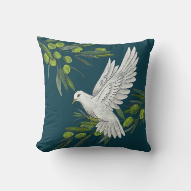 Peace Dove and Olive Branches Throw Pillow (Front)