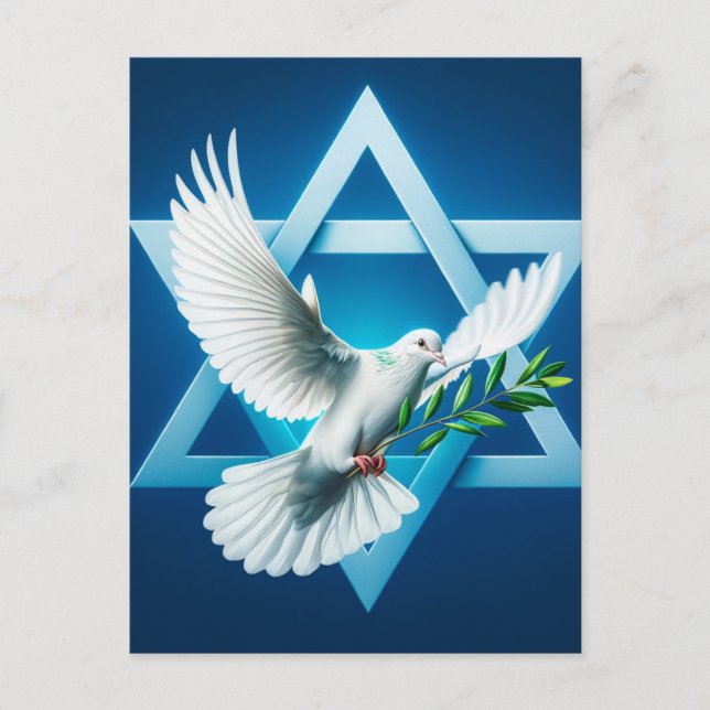 Peace Dove and Star of David Blue Postcard (Front)