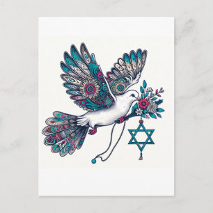 Peace Dove and Star of David Flowers Postcard