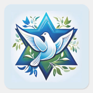Peace Dove and Star of David Square Sticker