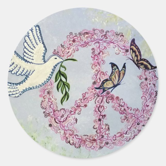 Peace Dove Butterflies Classic Round Sticker (Front)