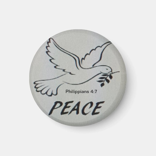 Peace Dove Button with scripture Magnet (Front)